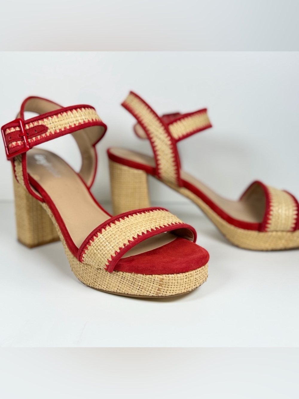 Farylrobin Rafia and Suede Platform Heeled Sandals Size 9